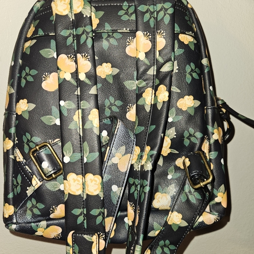 Kohls Purse Mini Backpack Handbag Black W/ Yellow Flowers - Picture 6 of 10